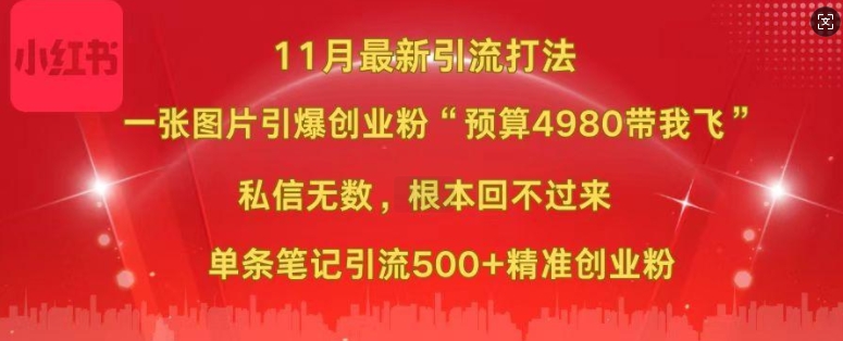 小红书11月最新图片打粉，一张图片引爆创业粉，“预算4980带我飞”，单条引流500+精准创业粉-小伟资源网