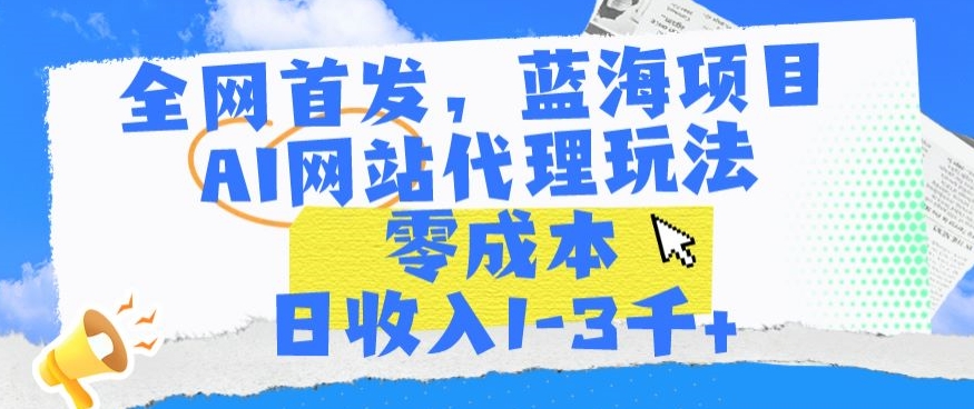 全网首发，蓝海项目，AI网站代理玩法，零成本日收入1-3千+【揭秘】-小伟资源网