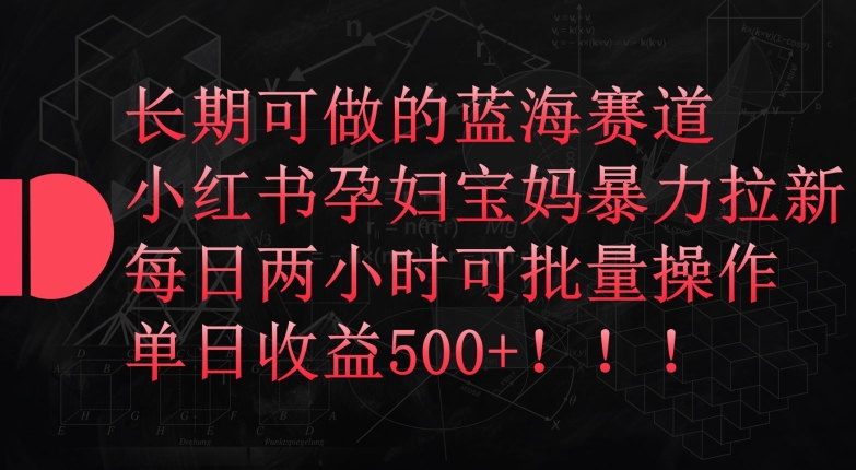 长期可做的蓝海赛道，小红书孕妇宝妈暴力拉新玩法，每日两小时可批量操作，单日收益500+【揭秘】-小伟资源网