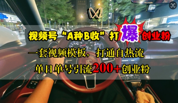 视频号“A种B收”打爆创业粉，一套视频模板打通自热流，单日单号引流200+创业粉-小伟资源网