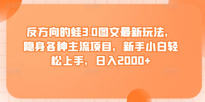 反方向的蛙3.0图文最新玩法，隐身各种主流项目，新手小白轻松上手，日入2000+【揭秘】-小伟资源网