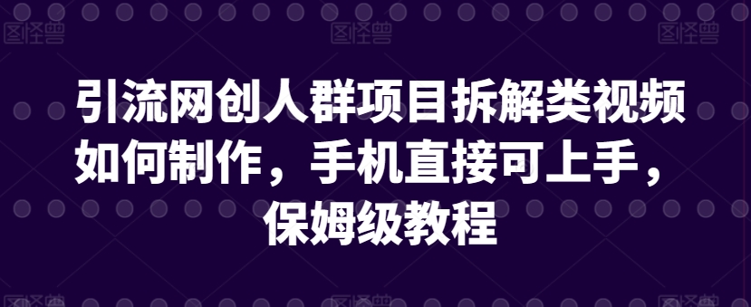 引流网创人群项目拆解类视频如何制作，手机直接可上手，保姆级教程【揭秘】-小伟资源网