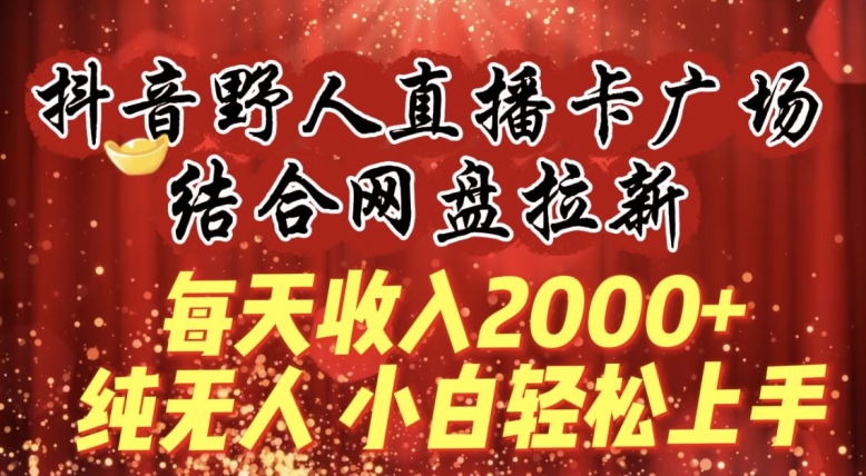 每天收入2000+，抖音野人直播卡广场，结合网盘拉新，纯无人，小白轻松上手【揭秘】-小伟资源网