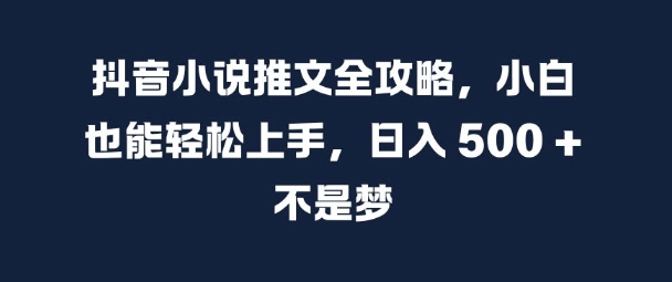 抖音小说推文全攻略，小白也能轻松上手，日入 5张+ 不是梦【揭秘】-小伟资源网