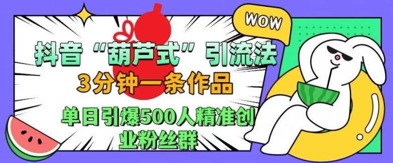 抖音葫芦式引流法，三分钟一条作品，单日引爆抖音500人精准创业粉丝群【揭秘】-小伟资源网