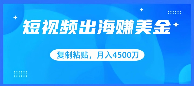 短视频出海赚美金，复制粘贴批量操作，小白轻松掌握，月入4500美刀【揭秘】-小伟资源网