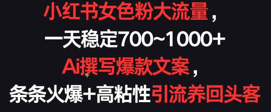 小红书女色粉大流量，一天稳定700~1000+  Ai撰写爆款文案，条条火爆+高粘性引流养回头客【揭秘】-小伟资源网