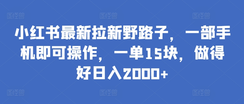 小红书最新拉新野路子，一部手机即可操作，一单15块，做得好日入2000+【揭秘】-小伟资源网