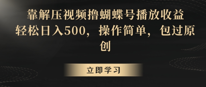 靠解压视频撸蝴蝶号播放收益，轻松日入500，操作简单，包过原创【揭秘】-小伟资源网