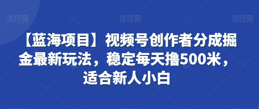 【蓝海项目】视频号创作者分成掘金最新玩法，稳定每天撸500米，适合新人小白【揭秘】-小伟资源网