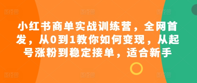 小红书商单实战训练营，全网首发，从0到1教你如何变现，从起号涨粉到稳定接单，适合新手-小伟资源网