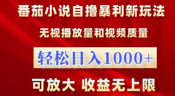 番茄小说自撸暴利新玩法，无视播放量，轻松日入1k，可放大，收益无上限【揭秘】-小伟资源网