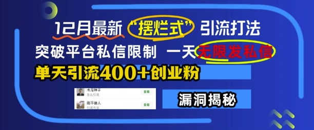 12月最新“摆烂式”引流打法，突破平台私信限制，一天无限发私信，单天引流400+创业粉-小伟资源网