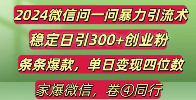 2024最新微信问一问暴力引流300+创业粉,条条爆款单日变现四位数【揭秘】-小伟资源网