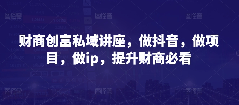 财商创富私域讲座，做抖音，做项目，做ip，提升财商必看-小伟资源网