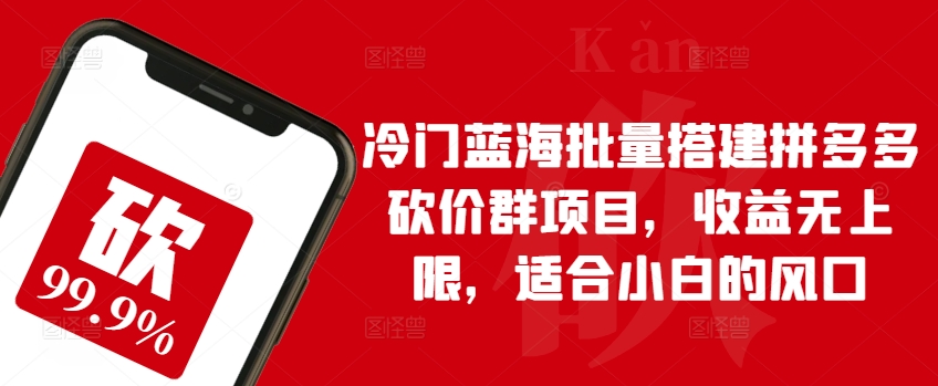 冷门蓝海批量搭建拼多多砍价群项目，收益无上限，适合小白的风口【揭秘】-小伟资源网