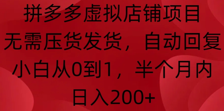 拼多多虚拟店铺项目，无需压货发货，自动回复，小白从0到1，半个月内日入200+【揭秘】-小伟资源网