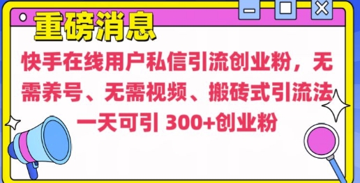 快手最新引流创业粉方法，无需养号、无需视频、搬砖式引流法【揭秘】-小伟资源网