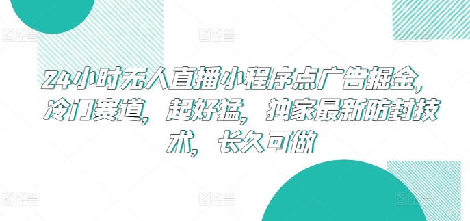 24小时无人直播小程序点广告掘金，冷门赛道，起好猛，独家最新防封技术，长久可做【揭秘】-小伟资源网