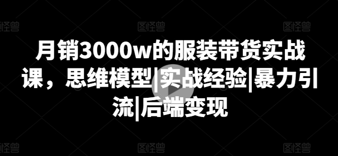 月销3000w的服装带货实战课，思维模型|实战经验|暴力引流|后端变现-小伟资源网