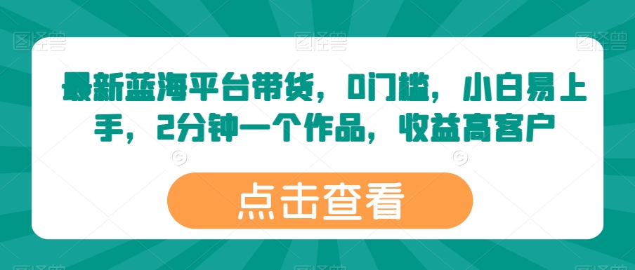 最新蓝海平台带货，0门槛，小白易上手，2分钟一个作品，收益高【揭秘】-小伟资源网