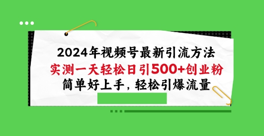 2024年视频号最新引流方法，实测一天轻松日引100+创业粉，简单好上手，轻松引爆流量【揭秘】-小伟资源网