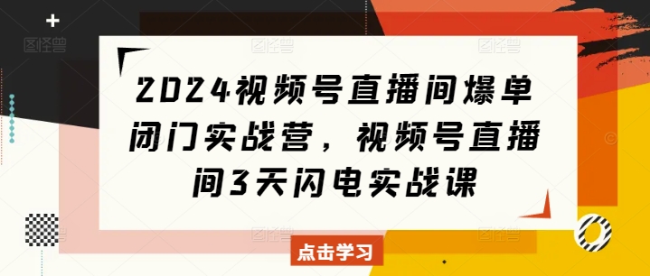 2024视频号直播间爆单闭门实战营，视频号直播间3天闪电实战课-小伟资源网