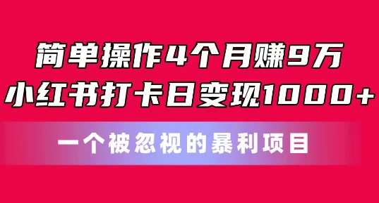 简单操作4个月赚9w，小红书打卡日变现1k，一个被忽视的暴力项目【揭秘】-小伟资源网