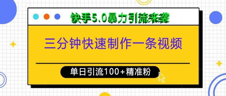 三分钟快速制作一条视频，单日引流100+精准创业粉，快手5.0暴力引流玩法来袭-小伟资源网