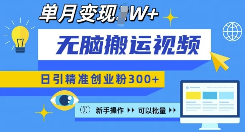 无脑搬运视频号可批量复制，新手即可操作，日引精准创业粉300+，月变现过W 【揭秘】-小伟资源网