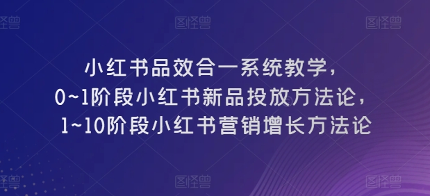 小红书品效合一系统教学，​0~1阶段小红书新品投放方法论，​1~10阶段小红书营销增长方法论-小伟资源网