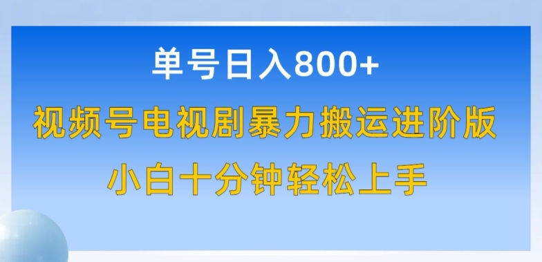 单号日赚800+，视频号电视剧暴力搬运进阶版，100%过原创，小白十分钟也能轻松入手【揭秘】-小伟资源网