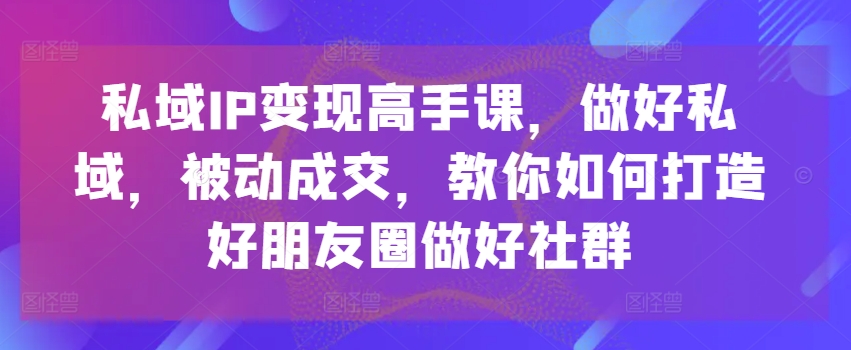 私域IP变现高手课，做好私域，被动成交，教你如何打造好朋友圈做好社群-小伟资源网