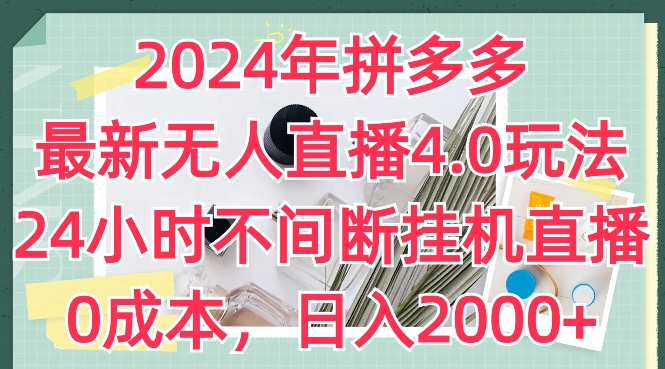 2024年拼多多最新无人直播4.0玩法，24小时不间断挂机直播，0成本，日入2k【揭秘】-小伟资源网