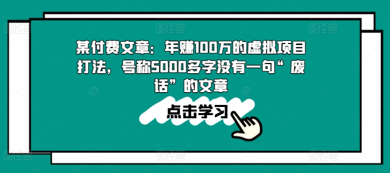 揭秘年赚100万的虚拟项目策略：5000字精华内容，直击核心技巧与实战经验-小伟资源网