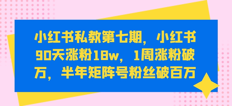 小红书私教第七期，小红书90天涨粉18w，1周涨粉破万，半年矩阵号粉丝破百万-小伟资源网