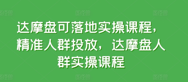 达摩盘可落地实操课程，精准人群投放，达摩盘人群实操课程-小伟资源网