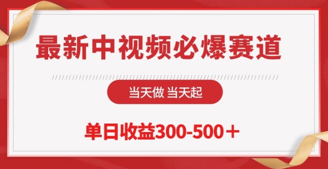 最新中视频必爆赛道，当天做当天起，单日收益300-500+【揭秘】-小伟资源网