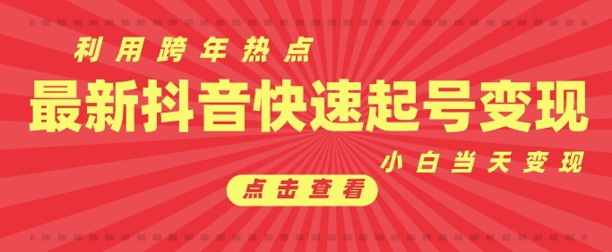 抖音跨年爆火，新号首秀破万，小白快速变现攻略-小伟资源网