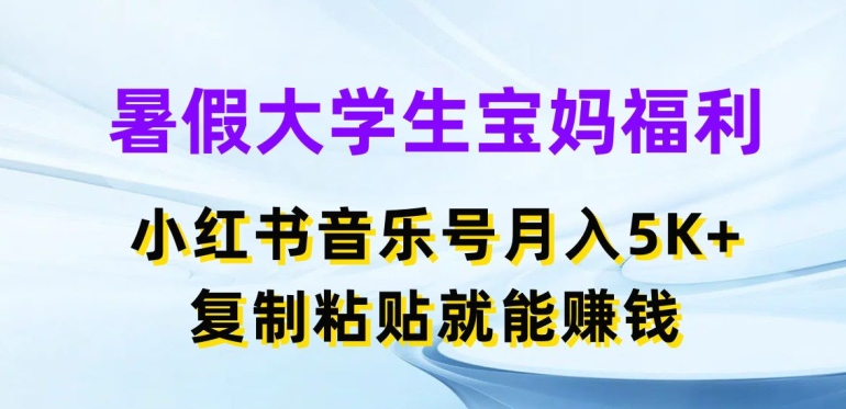 大学生宝妈暑假赚钱新机会：小红书音乐号轻松月入5000+，揭秘复制粘贴的盈利秘诀-小伟资源网