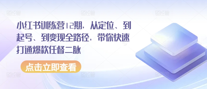 小红书训练营12期，从定位、到起号、到变现全路径，带你快速打通爆款任督二脉-小伟资源网