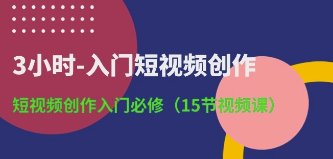 3小时-入门短视频创作：短视频创作入门必修(15节视频课)-小伟资源网