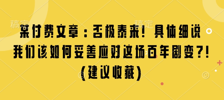 《应对百年剧变：从否极泰来中找寻方向》-小伟资源网