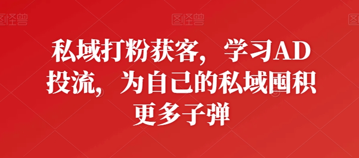 私域打粉获客，学习AD投流，为自己的私域囤积更多子弹-小伟资源网