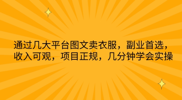 通过几大平台图文卖衣服，副业首选，收入可观，项目正规，几分钟学会实操【揭秘】-小伟资源网