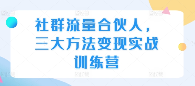 社群流量合伙人，三大方法变现实战训练营-小伟资源网