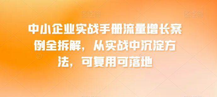 中小企业实战手册流量增长案例全拆解，从实战中沉淀方法，可复用可落地-小伟资源网