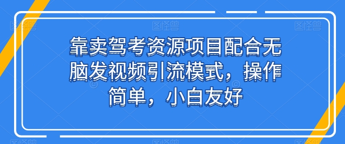 靠卖驾考资源项目配合无脑发视频引流模式，操作简单，小白友好【揭秘】-小伟资源网