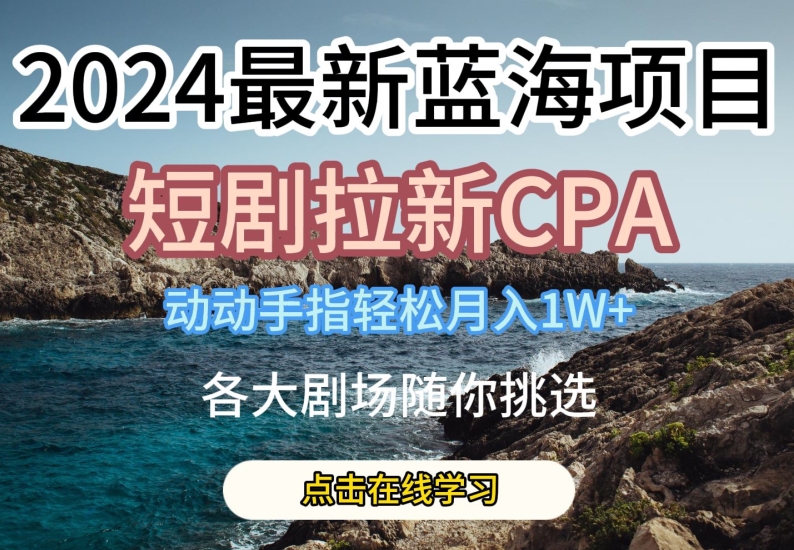 2024最新蓝海项日，短剧拉新CPA，动动手指轻松月入1W，全各大剧场随你挑选【揭秘】-小伟资源网