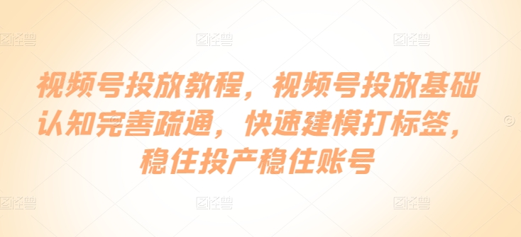 视频号投放教程，​视频号投放基础认知完善疏通，快速建模打标签，稳住投产稳住账号-小伟资源网